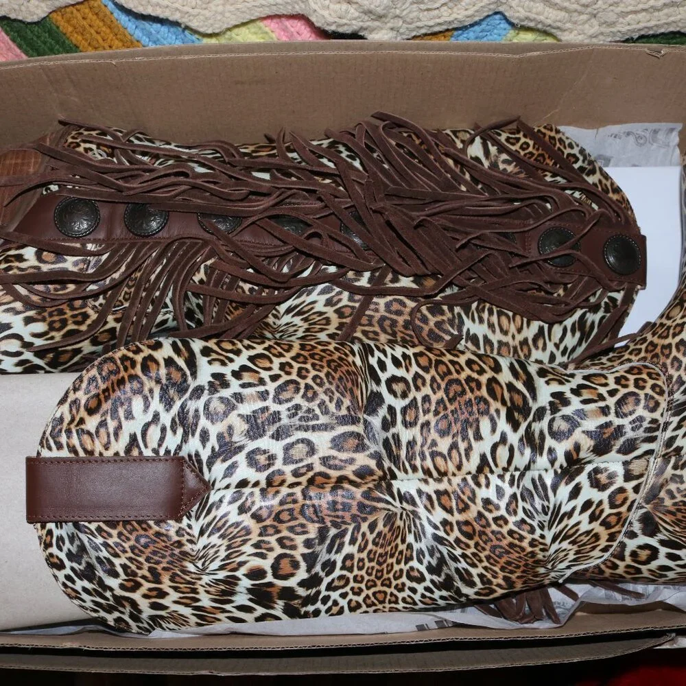 Dingo Women's 8.5M Cheetah Cowgirl fringe boots w/box MSRP $319 - Picture 16 of 16